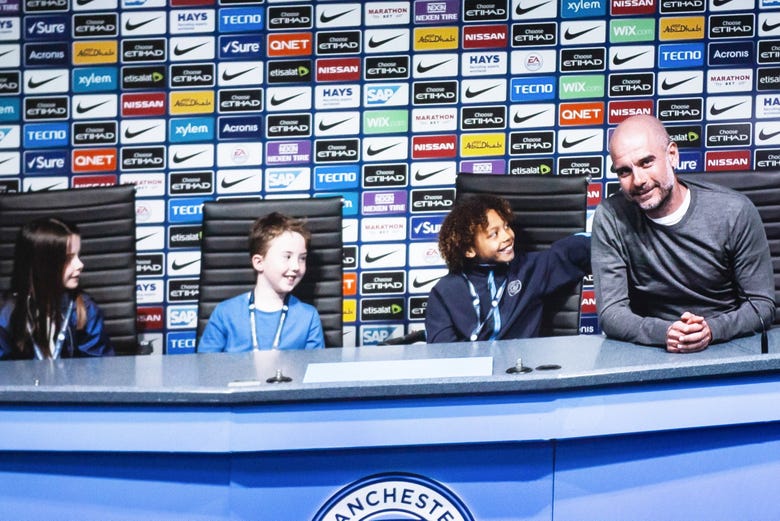 Chatting with Pep Guardiola in the press room