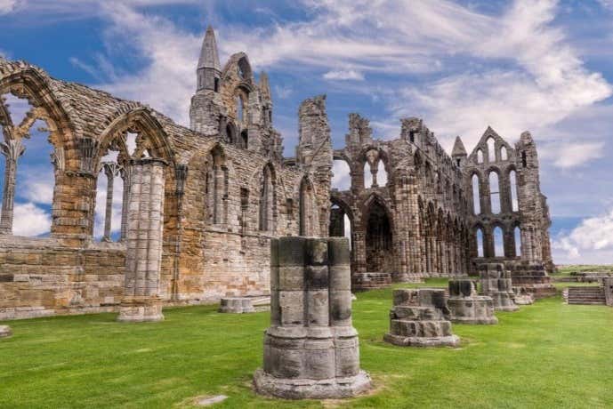 Admiring the ruins of the abbey
