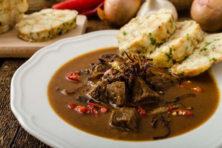 Sample Czech goulash during a river cruise