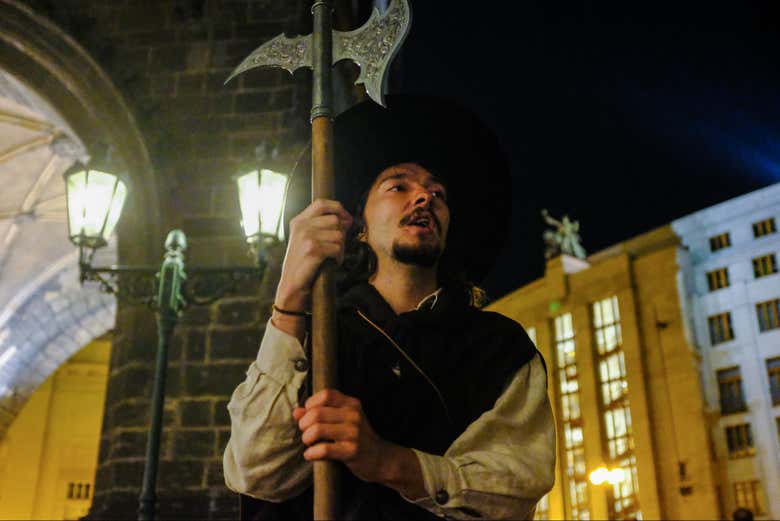 Follow a guide in full 17th-century costume