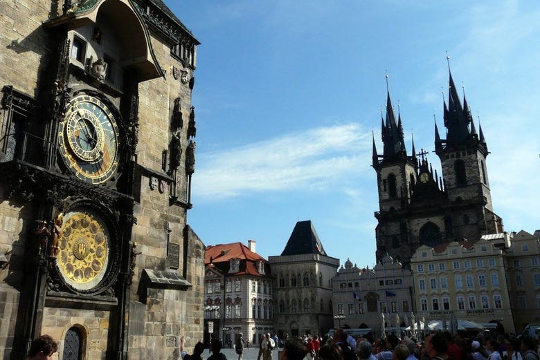 Prague: the astronomical clock and Tyn church