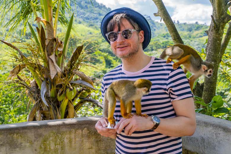 Interactuando con los monos de Monkeyland