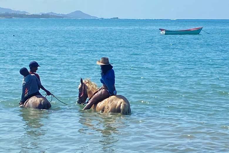 Adentrándonos en el agua con los caballos