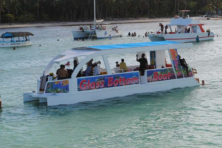 Sailing around Punta Cana in a glass-bottom boat