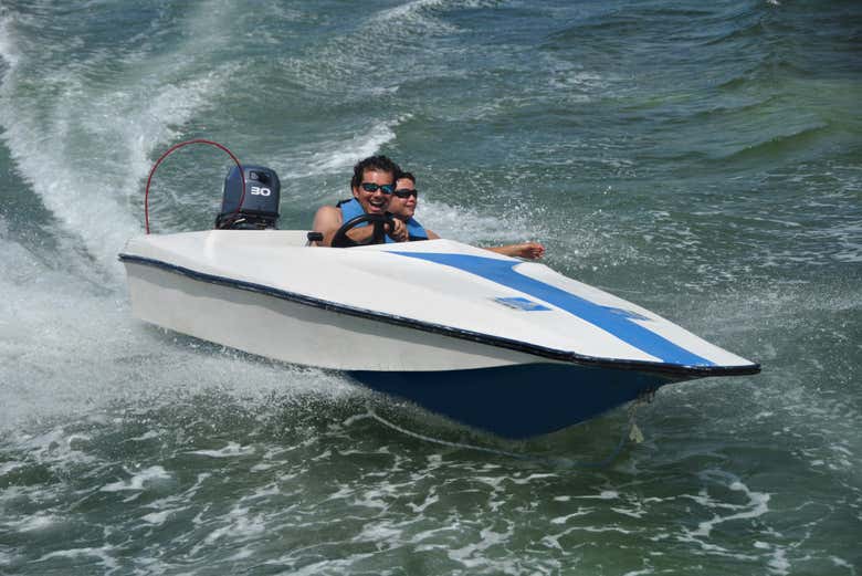Driving a speedboat along the coastline of Punta Cana