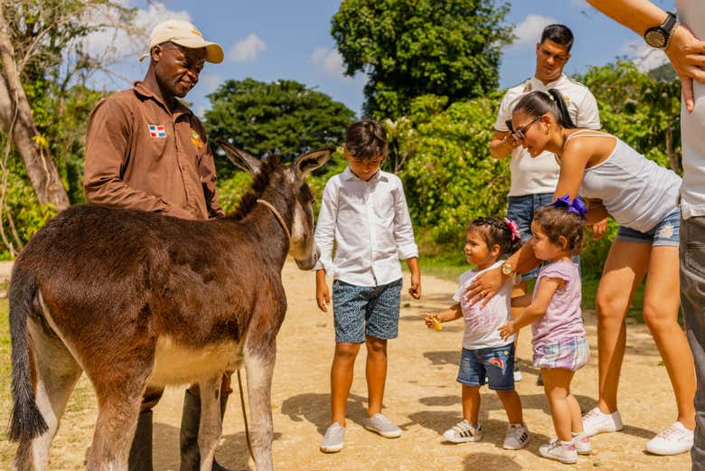 Niños aprendiendo junto a los animales de la Hacienda