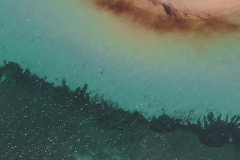 Vistas aéreas de las aguas cristalinas de la playa