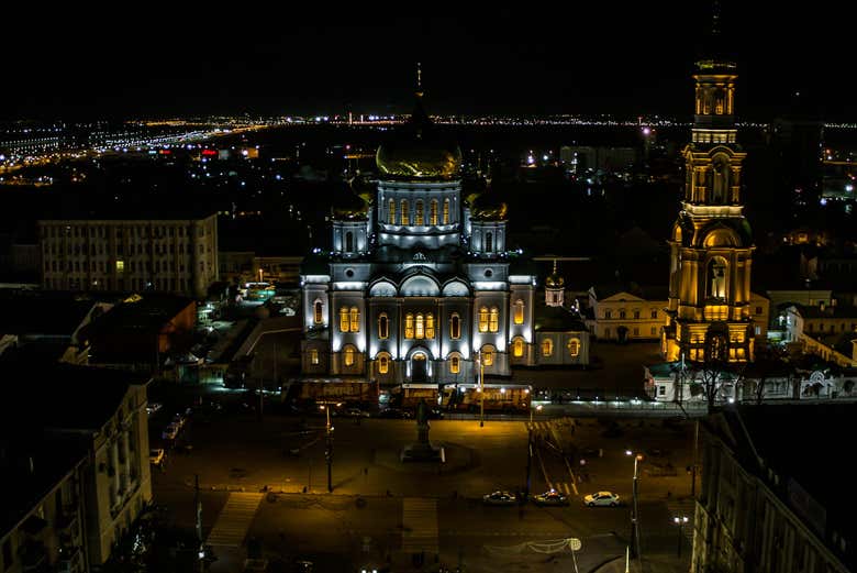 The orthodox cathedral illuminated at night