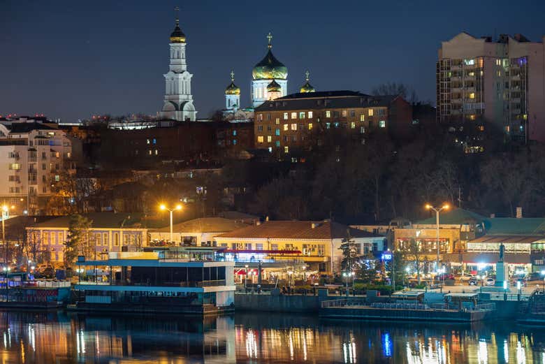 Lights along the Don River waterfront