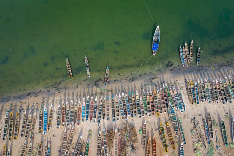 Aerial view of boats in the delta