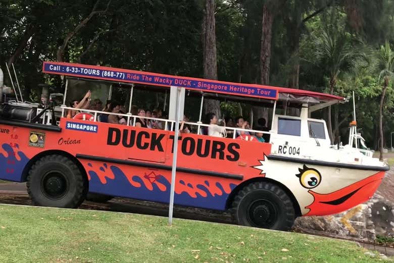Disfrutando del paseo en autobús anfibio