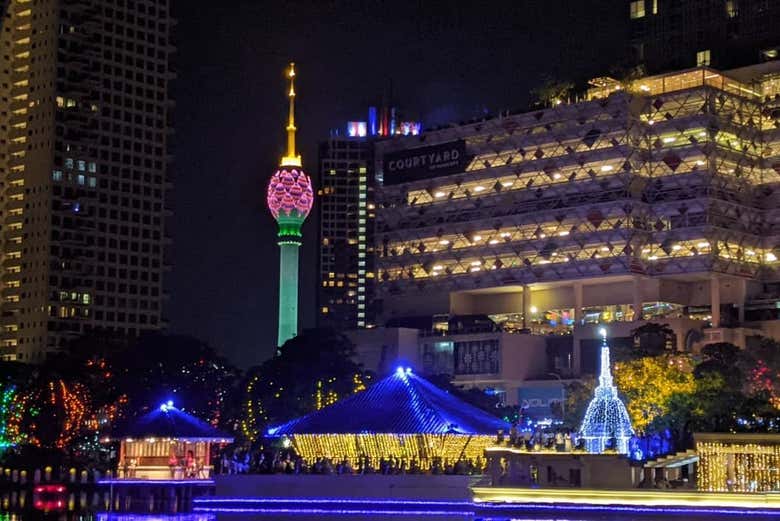 See Colombo light up after dark from the glittering Lotus Tower