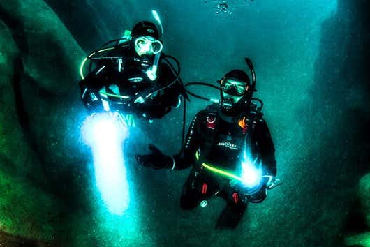 Buceando de noche en compañía