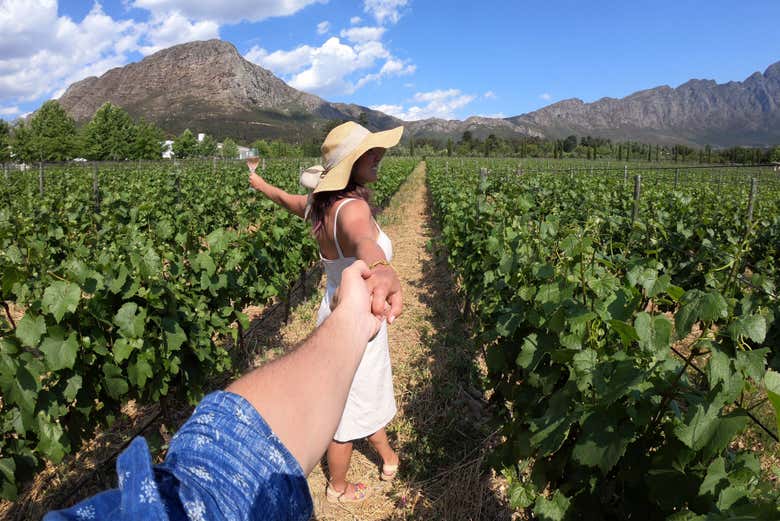 Fotografiándonos en los viñedos de Franschhoek