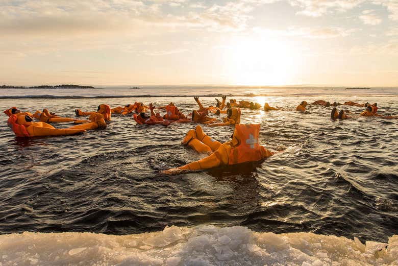 Enjoying floating in the icy waters