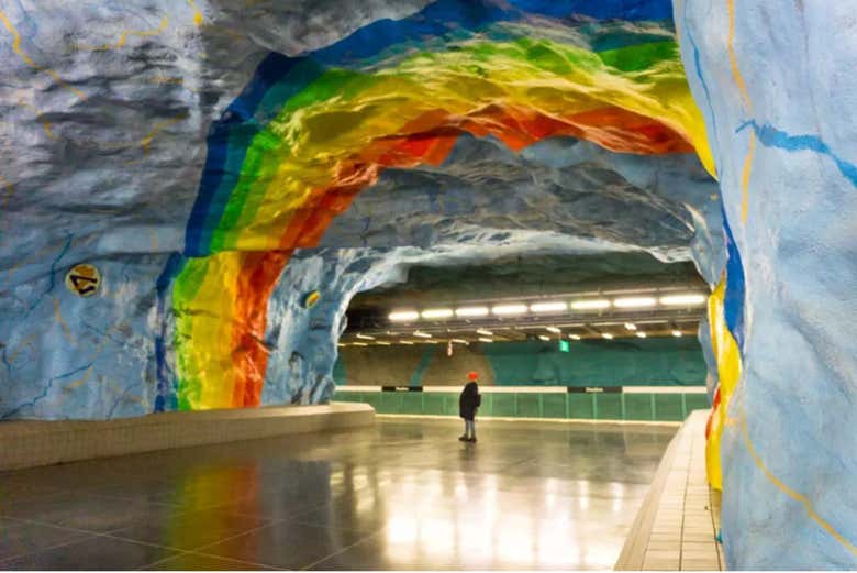 See the Stadion metro station, famous for its rainbow arch