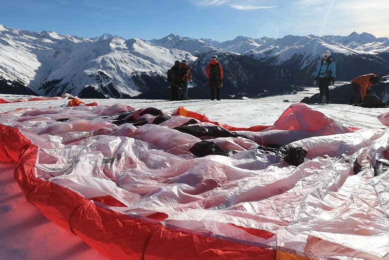 O parapente prestes a decolar
