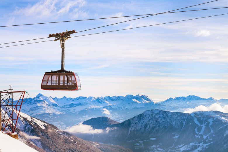 Subidos en el teleférico de l'Aiguille du Midi