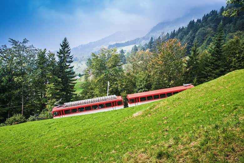 The rack railway train on Mount Rigi