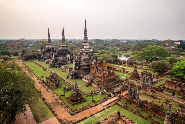 Vista dall'alto del sito di Ayutthaya