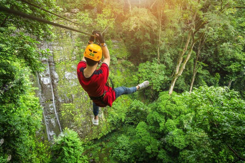 Gliding over the jungle on the zipline