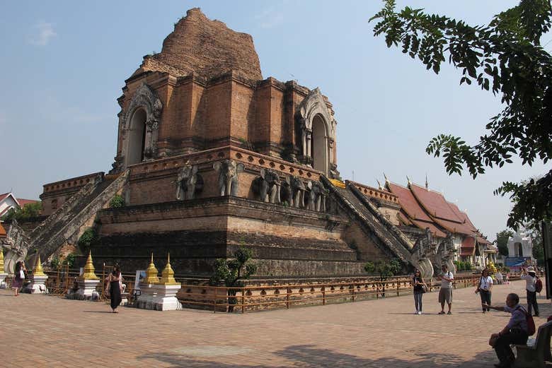 Osservando il tempio Wat Chedi Luang
