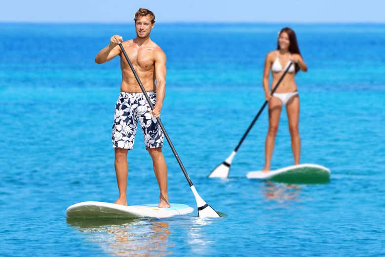 Learning to paddle board in Koh Chang