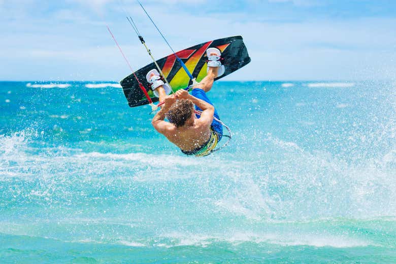Enjoying the kitesurf activity