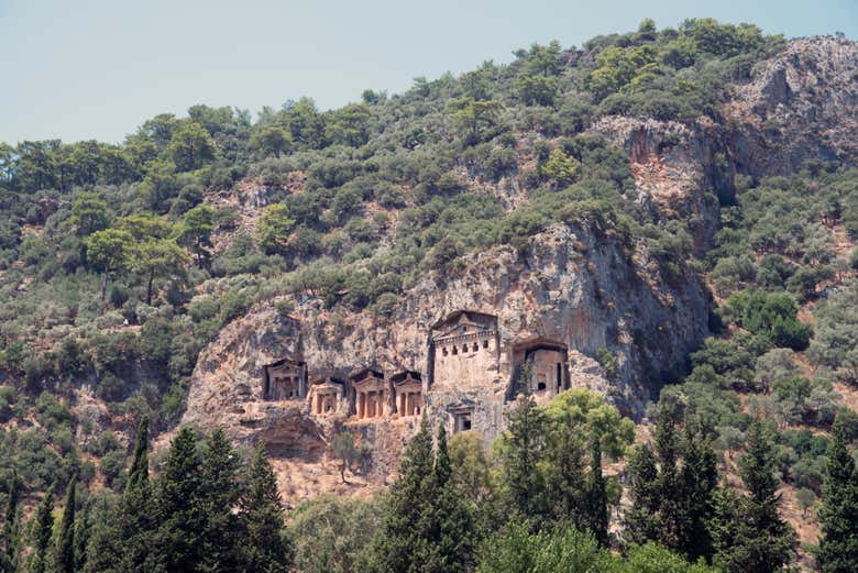 Admiring the tombs carved into rock