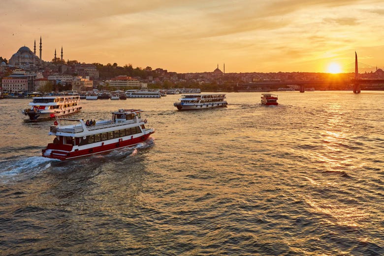 Cruising down the Bosphorus at sunset