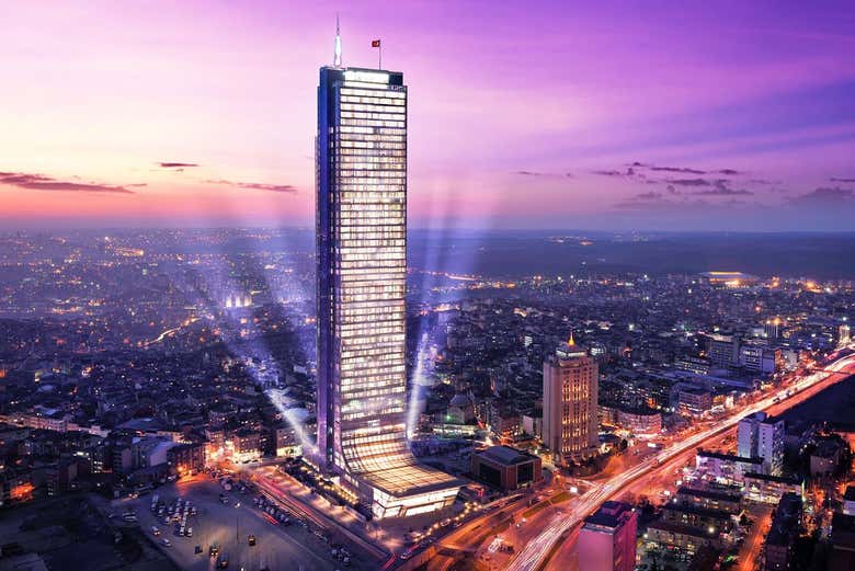 See the Sapphire Tower lit up at night