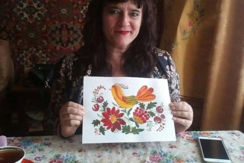 Durante el taller de pintura petrykivka