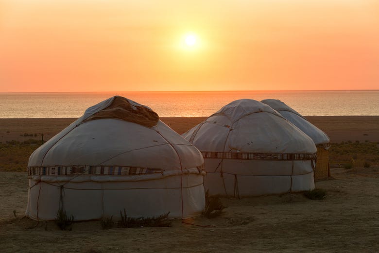 Yurt camp on the Aral Sea