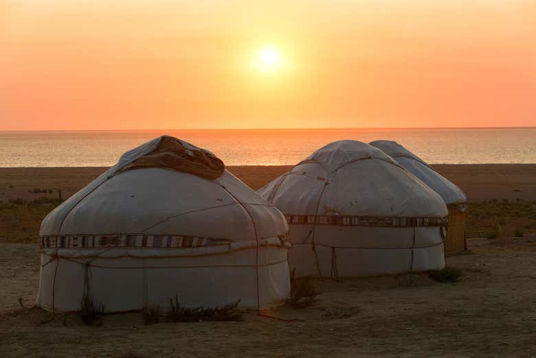 Yurt camp on the Aral Sea