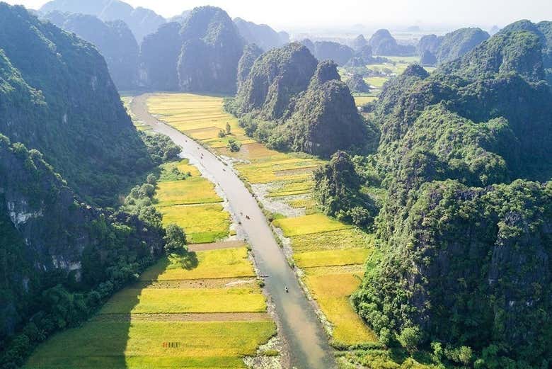 Panorámica de los arrozales de Tam Coc